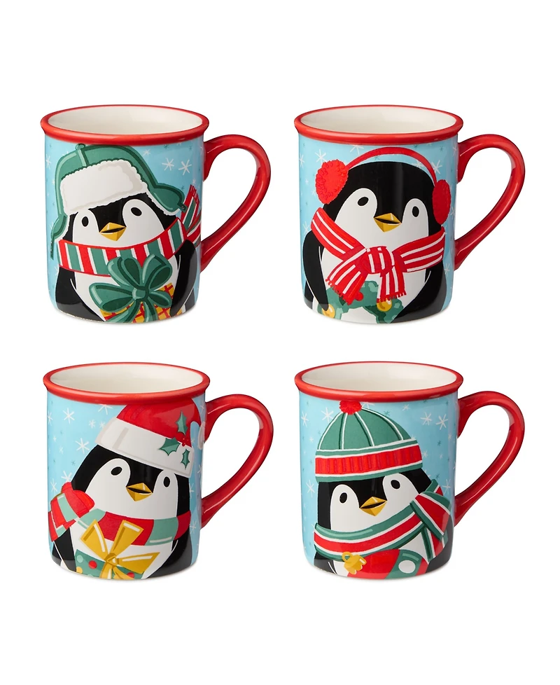 Certified International Christmas Whimsy Penguin Mugs, Set of 4