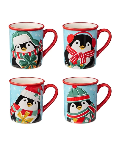 Certified International Christmas Whimsy Penguin Mugs, Set of 4
