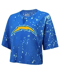 Majestic Women's Powder Blue Los Angeles Chargers Bleach Splatter Notch Neck Crop T-Shirt