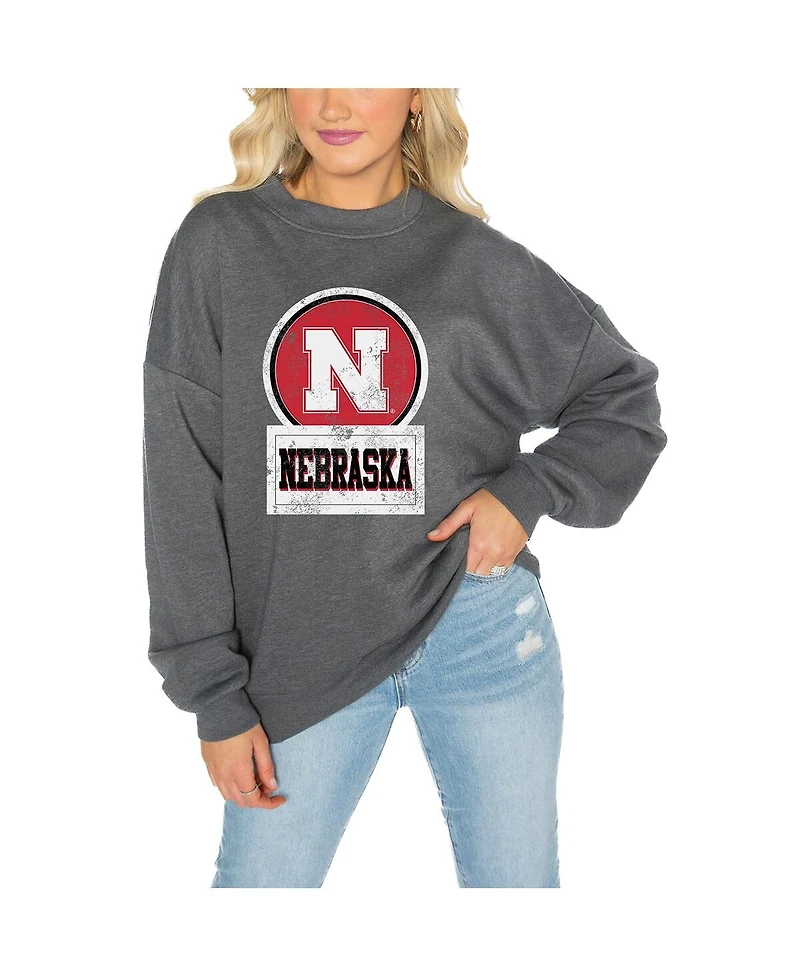 Gameday Couture Women's Nebraska Huskers Charcoal Oversized Drop Shoulder Fleece Pullover Sweatshirt