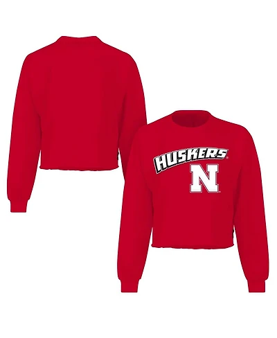 Spirit Jersey Women's Scarlet Nebraska Huskers Slouchy Cropped Long Sleeve T-Shirt