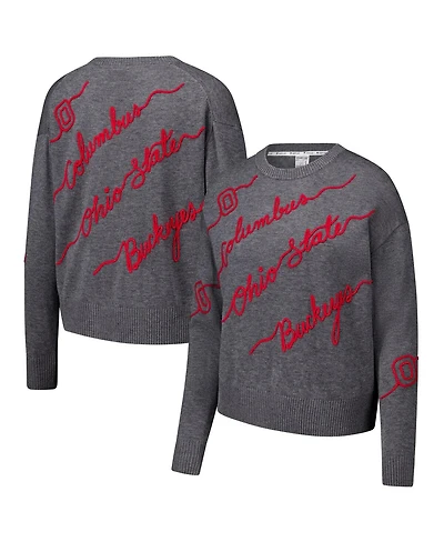 Kadyluxe Women's Gray Ohio State Buckeyes Love Note Embroidered Sweater