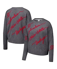 Kadyluxe Women's Gray Ohio State Buckeyes Love Note Embroidered Sweater