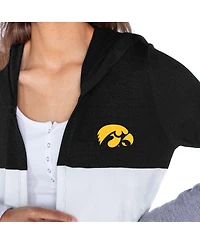 Gameday Couture Women's Black Iowa Hawkeyes Color block Hooded Cardigan Sweater