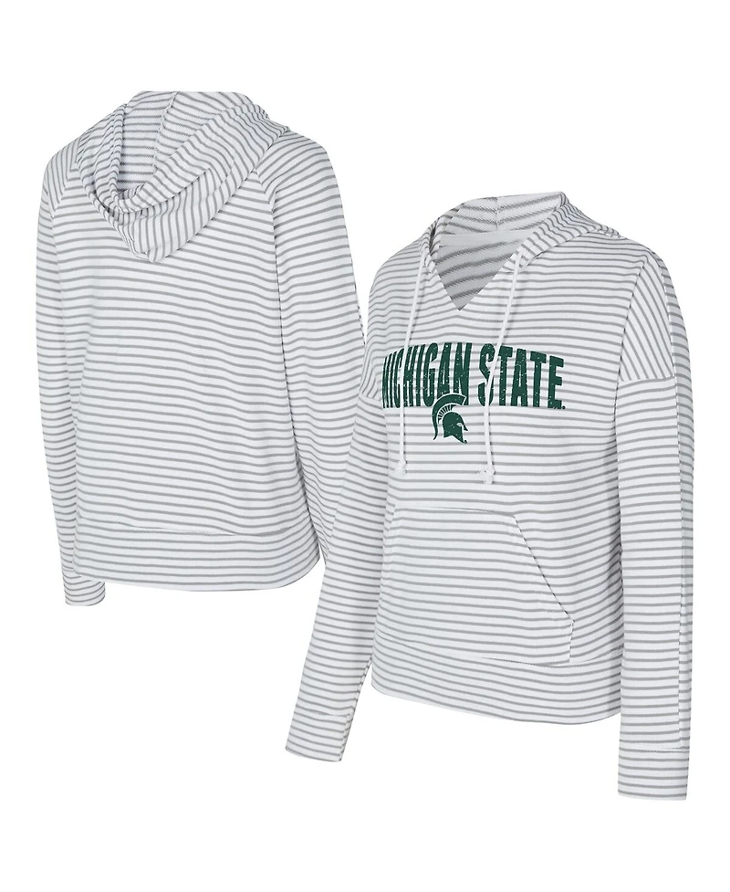 Concepts Sport Men's White/Gray Michigan State Spartans French Terry Striped V-Neck Pullover Hoodie