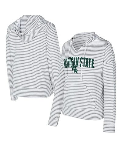 Concepts Sport Men's White/Gray Michigan State Spartans French Terry Striped V-Neck Pullover Hoodie