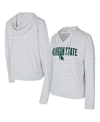Concepts Sport Men's White/Gray Michigan State Spartans French Terry Striped V-Neck Pullover Hoodie