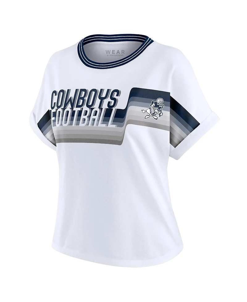 Wear by Erin Andrews Women's White Dallas Cowboys Cropped Center Stripe Dolman T-Shirt