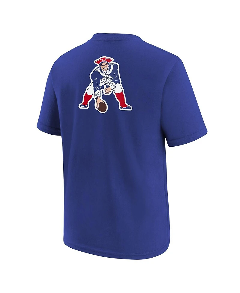 Nike Big Boys and Girls Royal New England Patriots Rewind Front Back Essential T-Shirt
