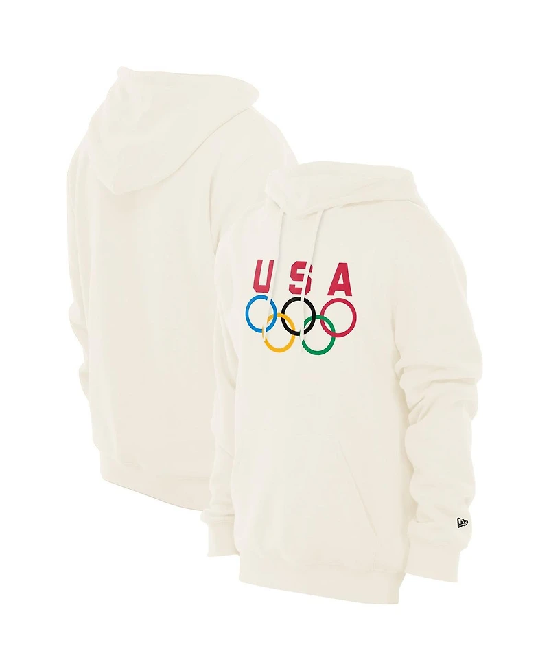 New Era Men's Cream Team Usa 5 Rings Chrome Pullover Hoodie
