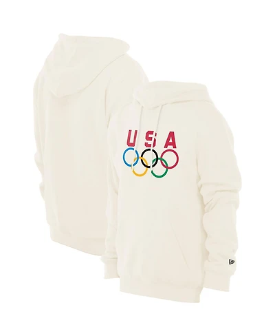 New Era Men's Cream Team Usa 5 Rings Chrome Pullover Hoodie