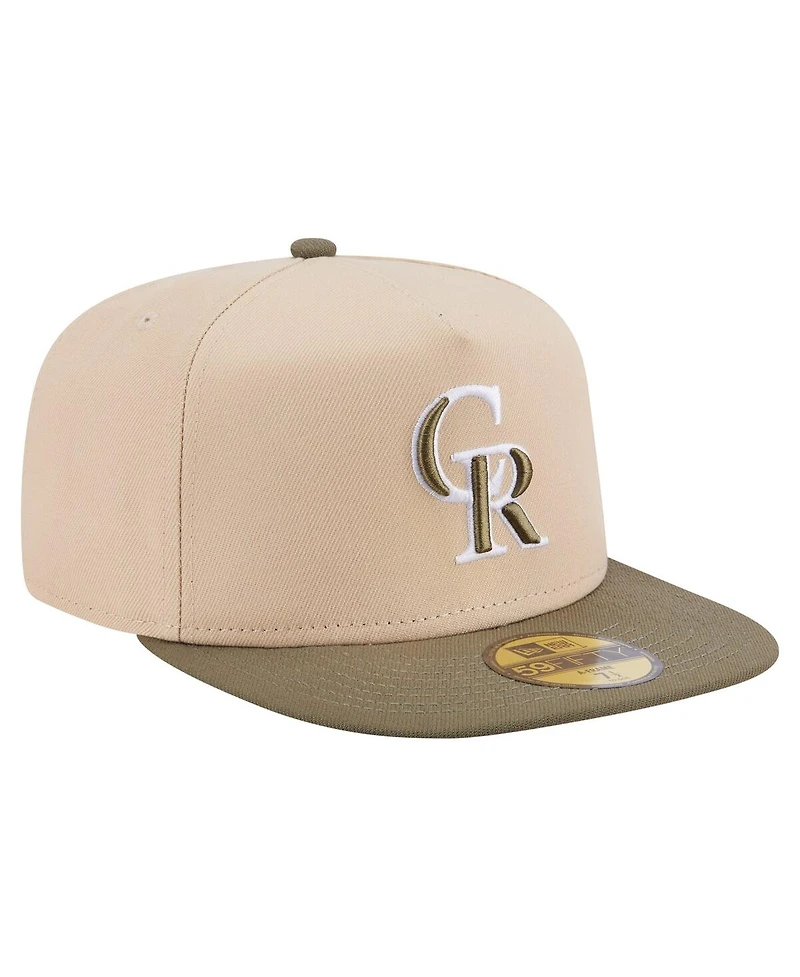 New Era Men's Light Beige/Olive Colorado Rockies Two-Tone Color Pack A-Frame 59FIFTY Fitted Hat
