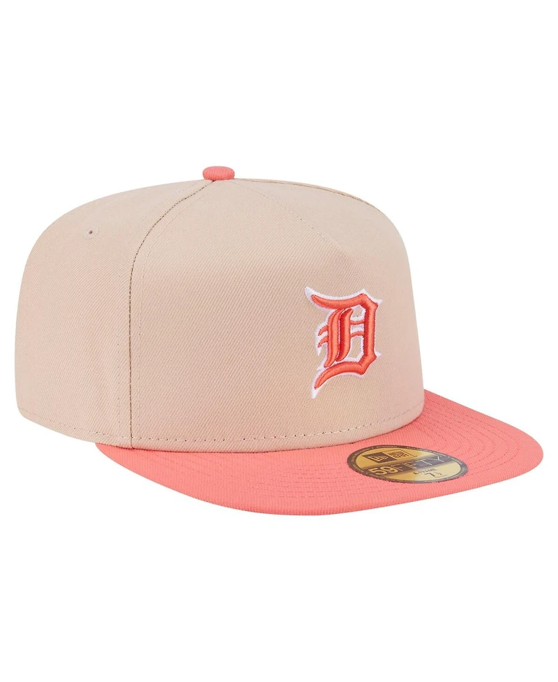 New Era Men's Light Beige/Coral Detroit Tigers Two-Tone Color Pack A-Frame 59FIFTY Fitted Hat