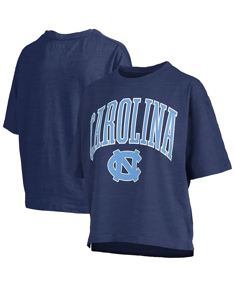 Pressbox Women's Navy North Carolina Tar Heels Nelson Arch Over Logo Waist Length Oversized Slub T-Shirt