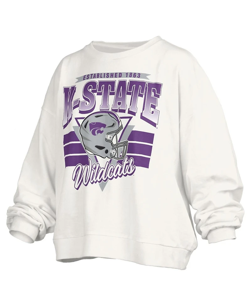 Pressbox Women's White Kansas State Wildcats Oversized Janice Retro Waist-Length Pullover Sweatshirt