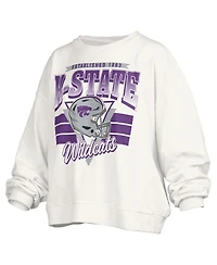 Pressbox Women's White Kansas State Wildcats Oversized Janice Retro Waist-Length Pullover Sweatshirt