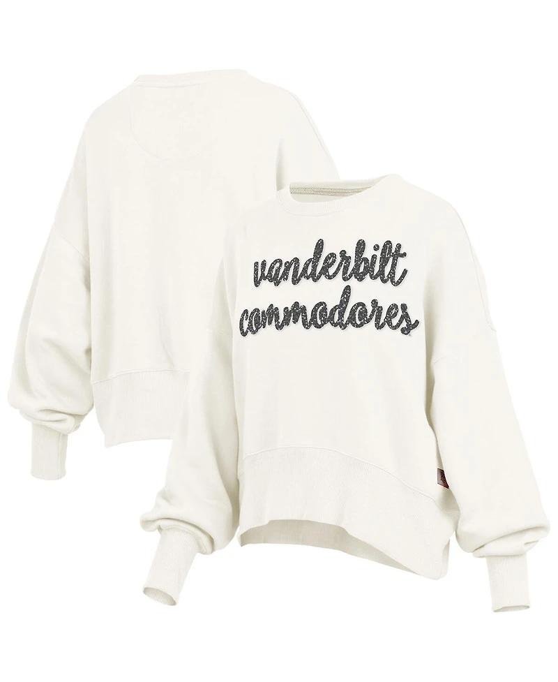 Pressbox Women's Cream Vanderbilt Commodores Oversized Chelsea Waist Length Pullover Sweatshirt