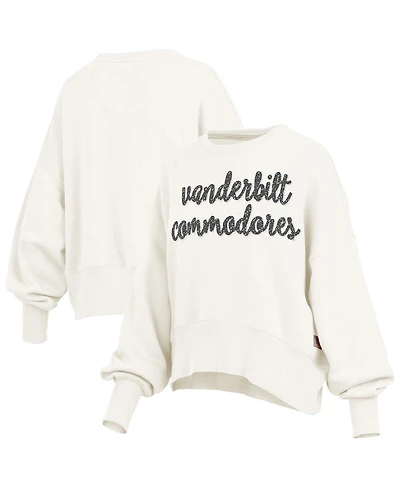 Pressbox Women's Cream Vanderbilt Commodores Oversized Chelsea Waist Length Pullover Sweatshirt