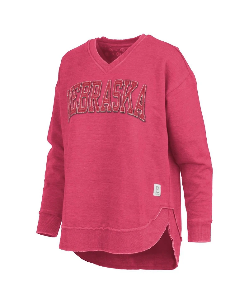 Pressbox Women's Scarlet Nebraska Huskers Westin Poncho V-Neck Pullover Sweatshirt