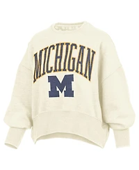 Pressbox Women's Natural Michigan Wolverines Oversized Waist-Length Crewneck Sweatshirt