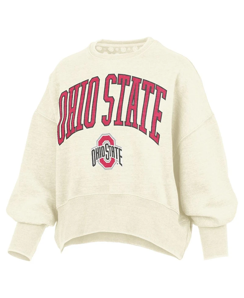 Pressbox Women's Natural Ohio State Buckeyes Oversized Waist-Length Crewneck Sweatshirt
