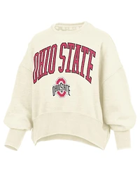 Pressbox Women's Natural Ohio State Buckeyes Oversized Waist-Length Crewneck Sweatshirt