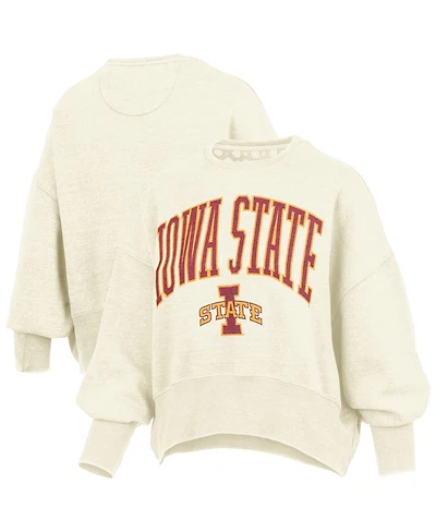 Pressbox Women's Natural Iowa State Cyclones Oversized Waist-Length Crewneck Sweatshirt