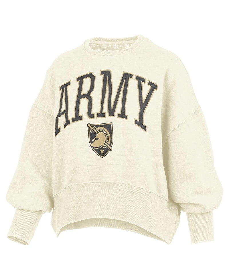 Pressbox Women's Natural Army Black Knights Oversized Waist-Length Crewneck Sweatshirt