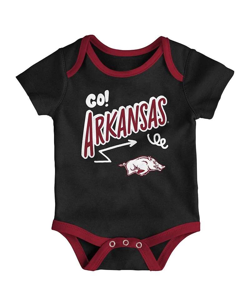 Outerstuff Baby Boys and Girls 3-Pack Arkansas Razorbacks All Day Play Bodysuit Set