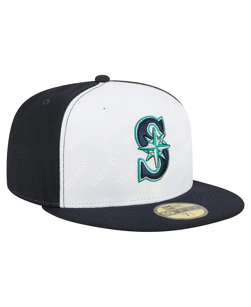 New Era Men's White/Navy Seattle Mariners Repeat 59FIFTY Fitted Hat