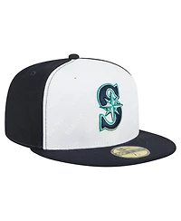New Era Men's White/Navy Seattle Mariners Repeat 59FIFTY Fitted Hat