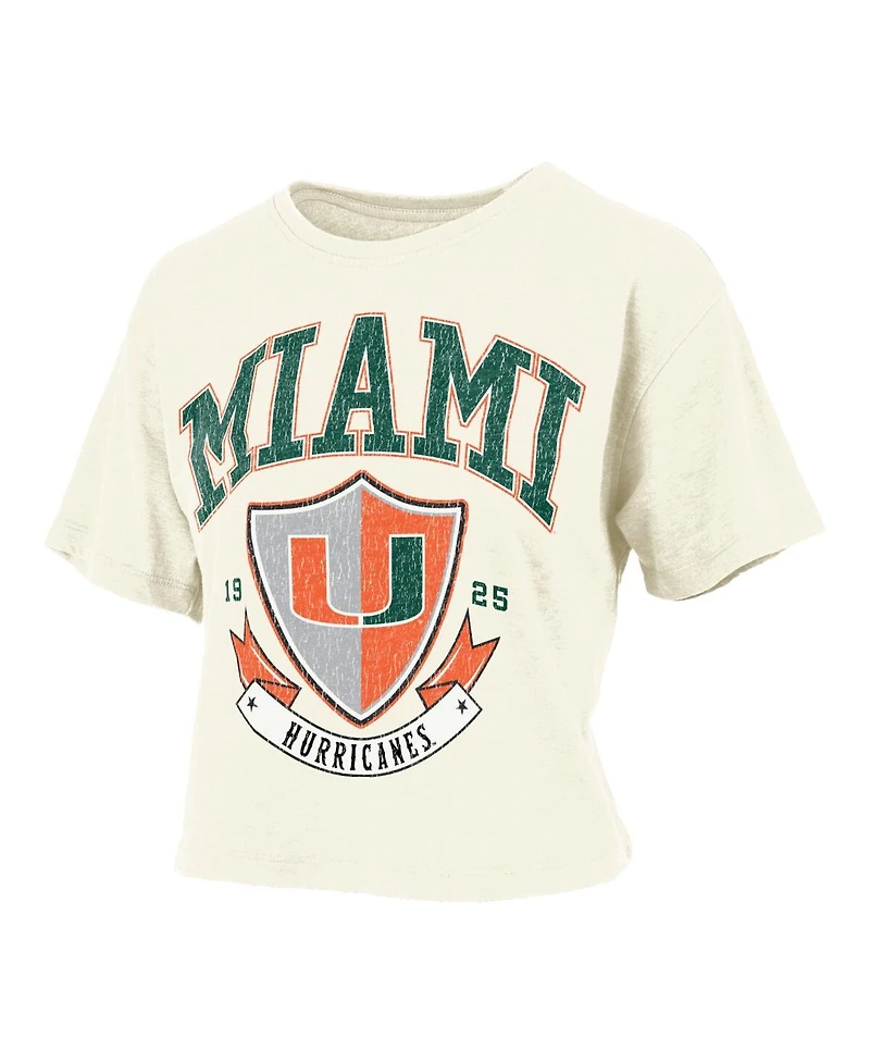 Pressbox Women's Cream Miami Hurricanes Buckler Vintage Cropped T-Shirt