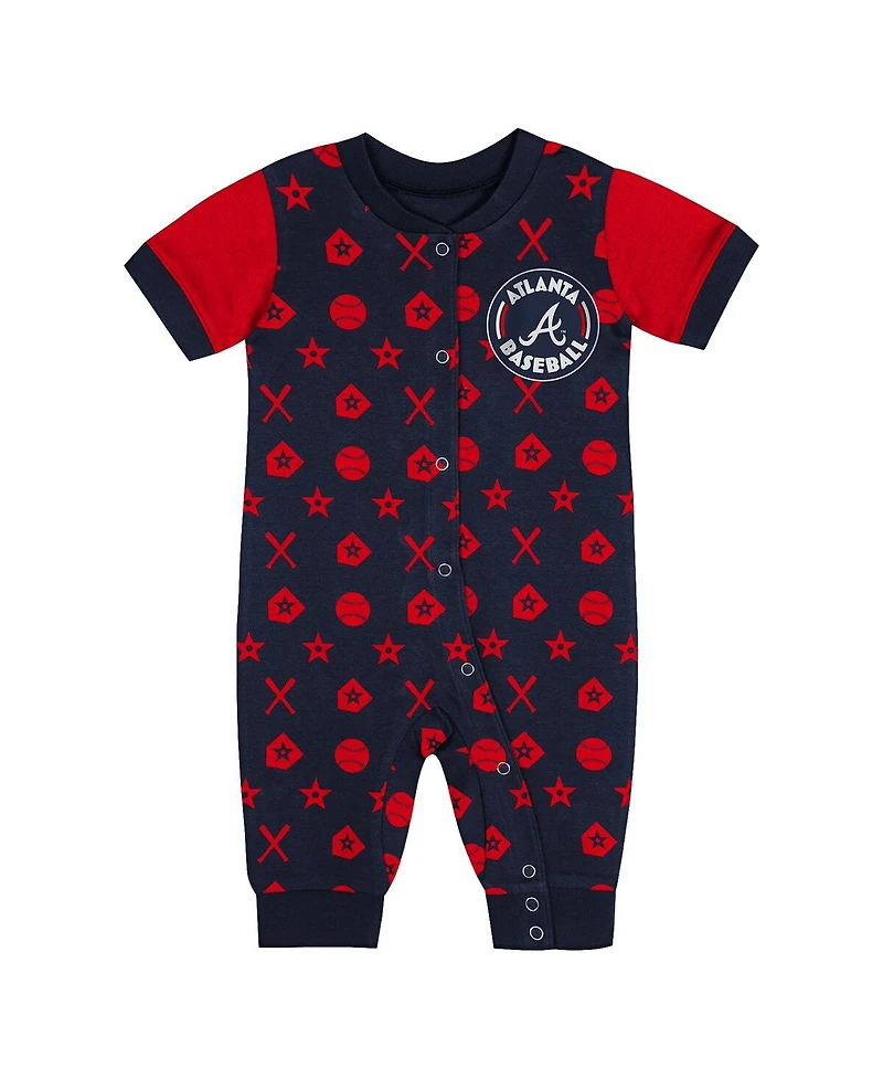 Outerstuff Newborn Navy Atlanta Braves Hard 90 Coveralls