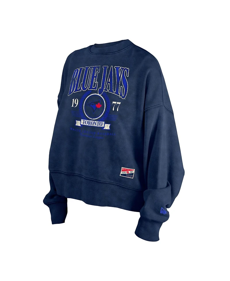 New Era Women's Navy Toronto Blue Jays City Connect Throwback Enzyme Wash Boxy Cropped Sweatshirt