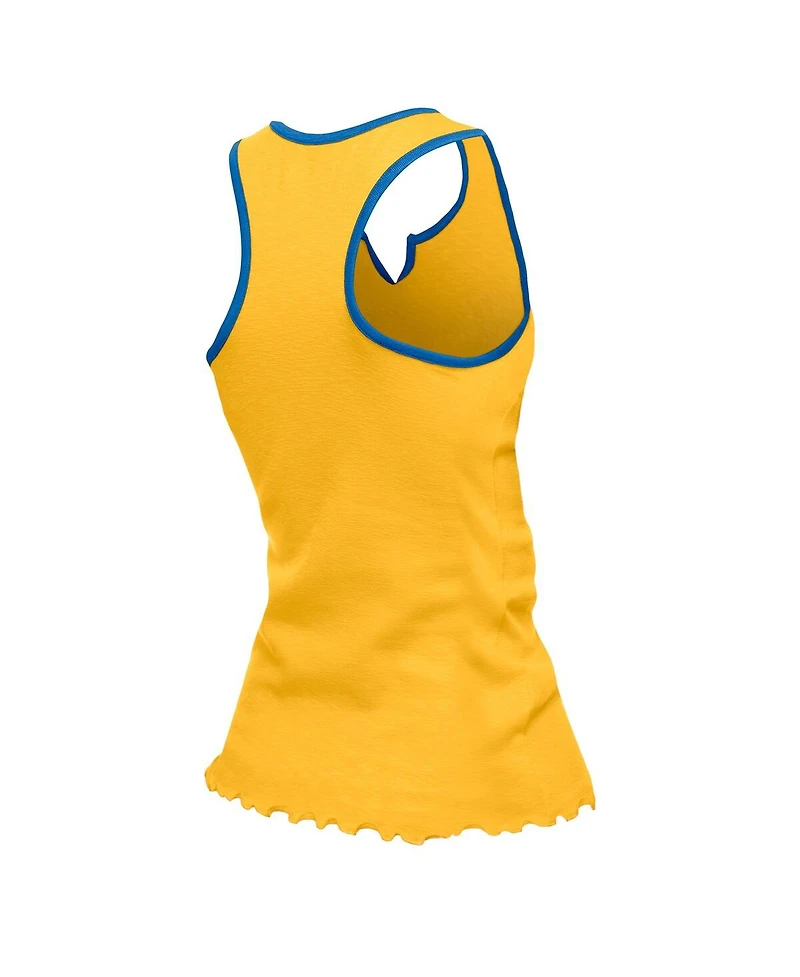 New Era Women's Gold Los Angeles Chargers Lettuce Hem Notch Neck Tri-Blend Tank Top