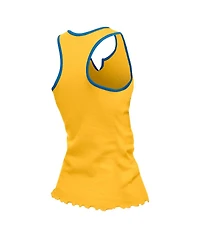 New Era Women's Gold Los Angeles Chargers Lettuce Hem Notch Neck Tri-Blend Tank Top