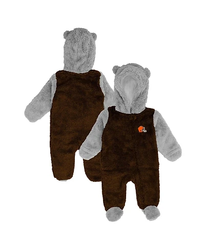 Outerstuff Baby Boys and Girls Brown Cleveland Browns Game Nap Teddy Fleece Bunting Full-Zip Sleeper