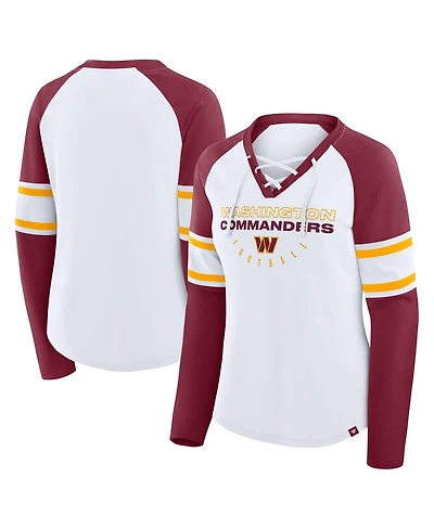 Fanatics Women's White Washington Commanders Plus Redzone Lace Up Long Sleeve T-Shirt