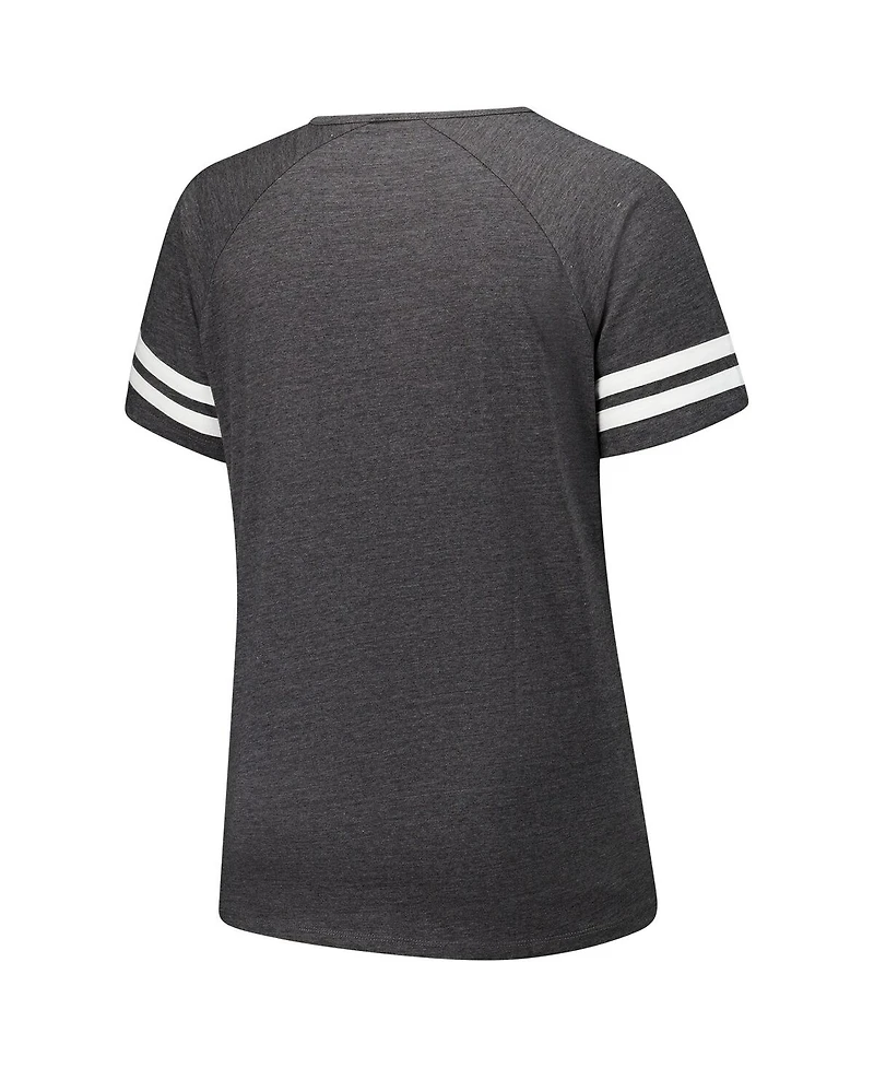 Fanatics Women's Charcoal Arizona Cardinals Plus Logo Striped Raglan Notch Neck T-Shirt