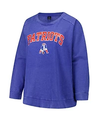 Profile Women's Royal New England Patriots Acid Wash Raglan Pullover Sweatshirt
