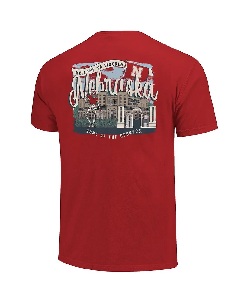 Image One Women's Scarlet Nebraska Huskers Comfort Colors Campus Scene Drawing Script T-Shirt