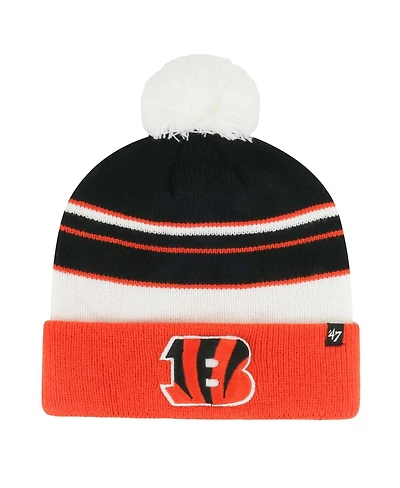 '47 Brand Big Boys and Girls Black/Orange Cincinnati Bengals Peewee Cuffed Knit with Pom Hat