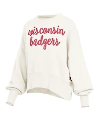 Pressbox Women's Cream Wisconsin Badgers Oversized Chelsea Waist Length Pullover Sweatshirt