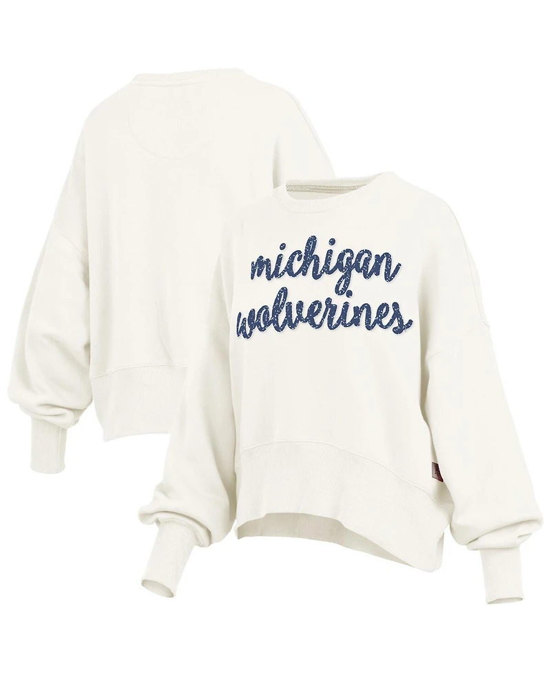 Pressbox Women's Cream Michigan Wolverines Oversized Chelsea Waist Length Pullover Sweatshirt