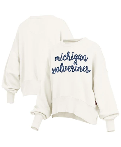 Pressbox Women's Cream Michigan Wolverines Oversized Chelsea Waist Length Pullover Sweatshirt