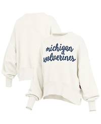 Pressbox Women's Cream Michigan Wolverines Oversized Chelsea Waist Length Pullover Sweatshirt