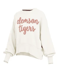 Pressbox Women's Cream Clemson Tigers Chelsea Oversized Pullover Sweatshirt