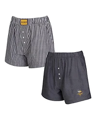 Concepts Sport Women's 2-Pack Black Minnesota Vikings Stripes and Solids Boxer Shorts Set