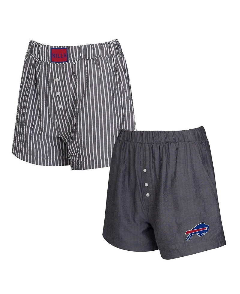Concepts Sport Women's 2-Pack Black Buffalo Bills Stripes and Solids Boxer Shorts Set
