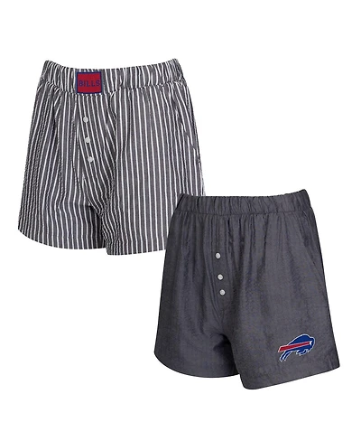 Concepts Sport Women's 2-Pack Black Buffalo Bills Stripes and Solids Boxer Shorts Set